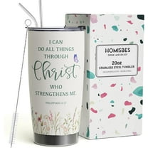 Christian Gifts for Women - I Can Do All Things Through Christ Coffee Travel Mug - Catholic Faith Jesus God Bible Verse Religious Gifts Stainless Steel Tumbler 20oz
