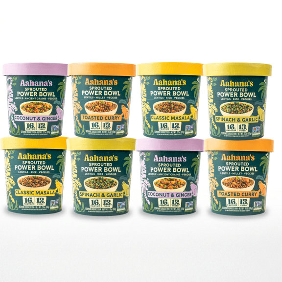 Aahana's Sprouted Power Bowls | Lentil Bowl, Vegan Gluten-Free Meals Ready-To-Eat| High Protein, High Fiber, 18g Protein| Indian Vegetarian Meal | No Refrigeration Required| Just Add Water (8 Pack)