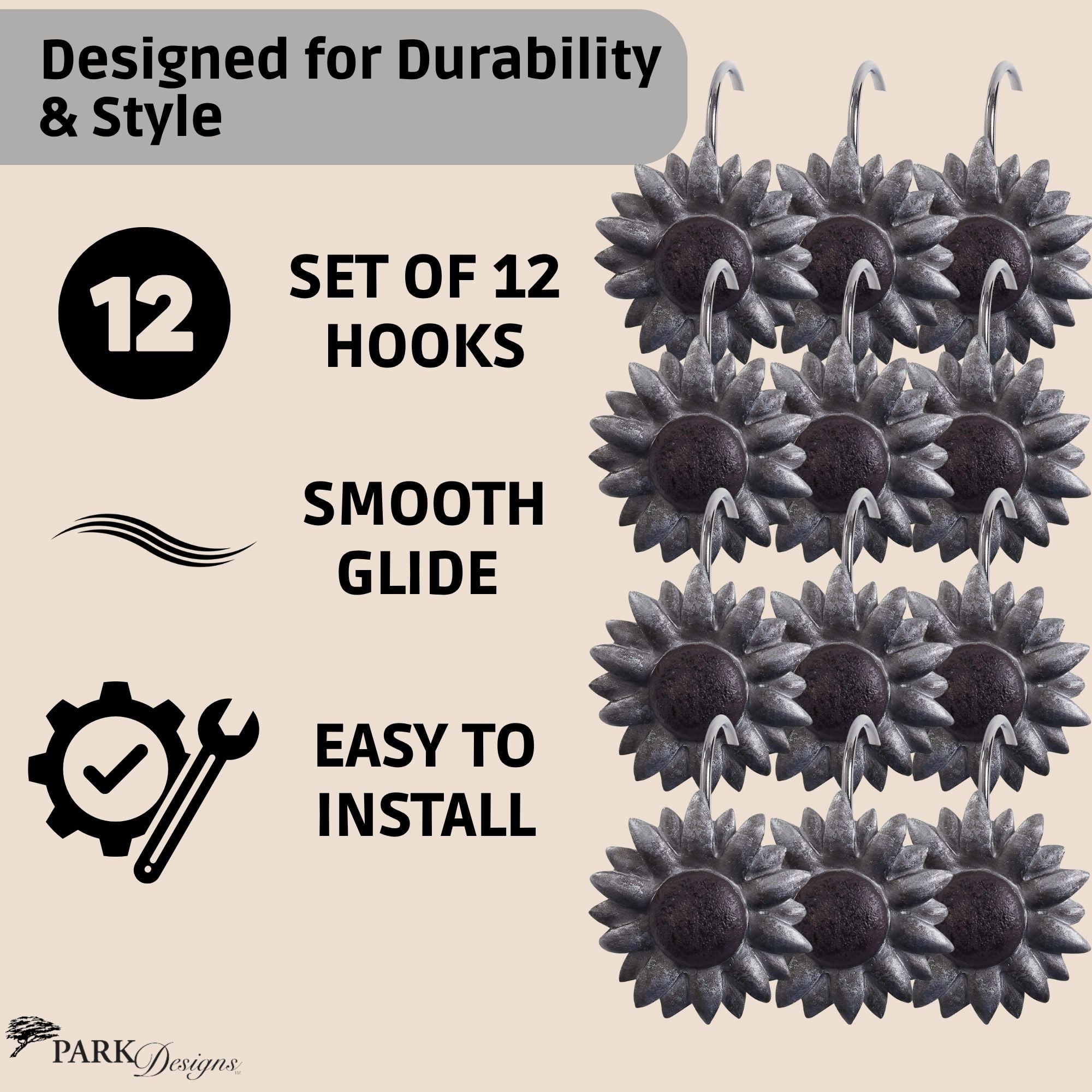 Park Designs Antique Farmhouse Sunflower Shower Curtain Hooks