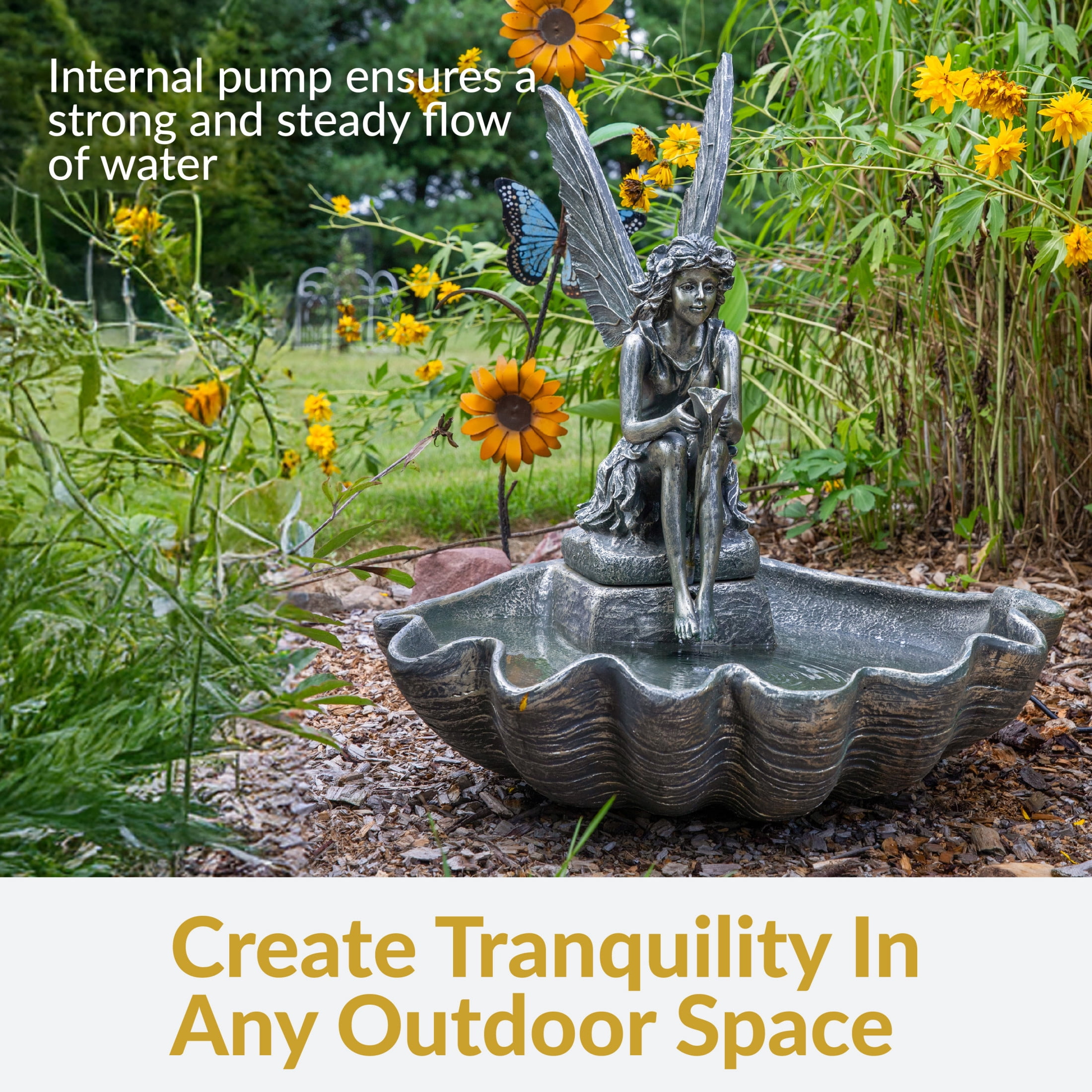 Sunnydaze Fairy Shell Bronze Fiberglass Outdoor Water Fountain