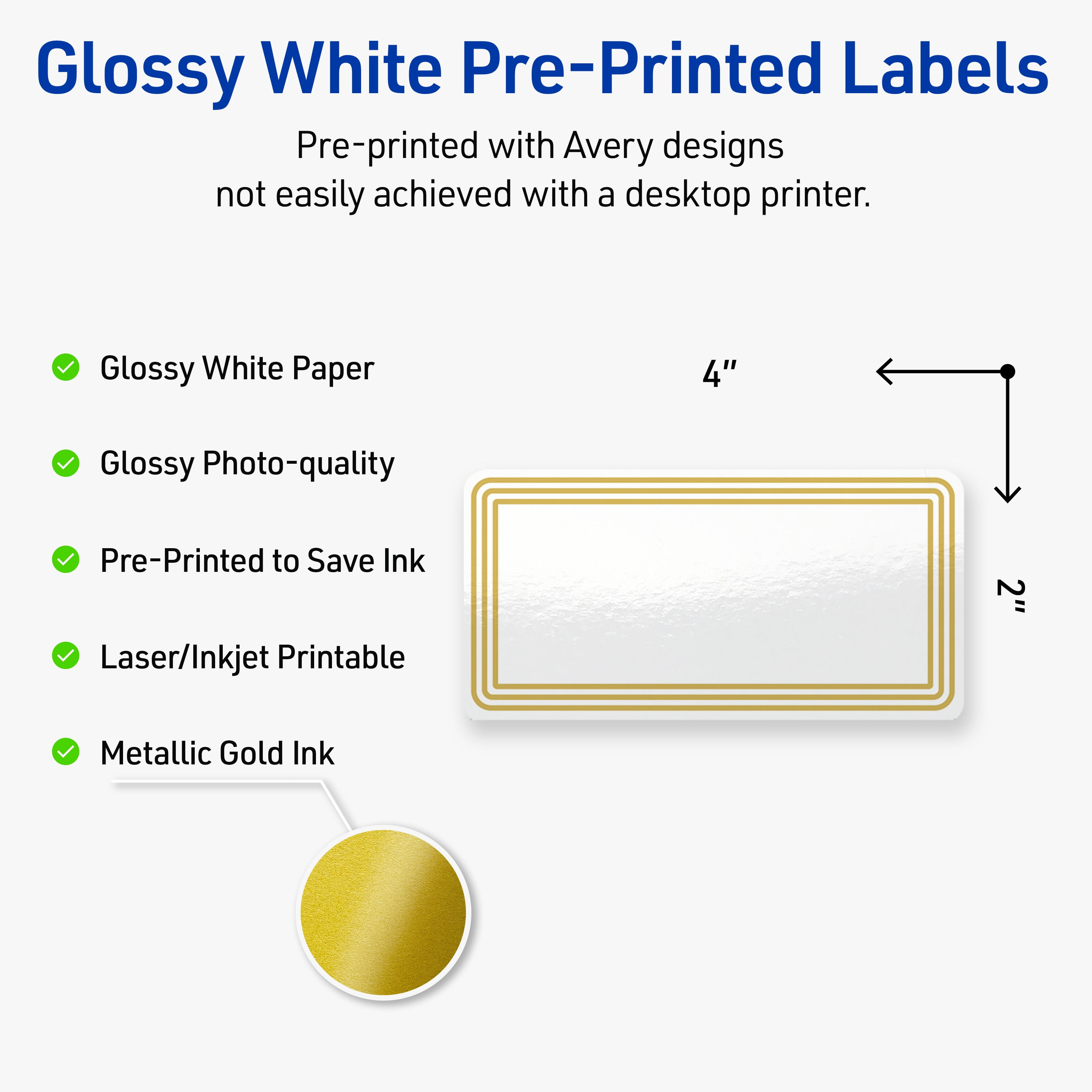 Avery 2" x 4" Labels, Gold Multi-Lined Border, 100 ct, Glossy, Multi-Lined Gold Border
