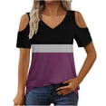 thumbnail image 2 of Puntoco Liquidación de blusas cortas para mujer, blusas estampadas para mujer, blusas de manga corta con escote en V y hombros descubiertos, blusas de moda, 2 of 5