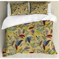 thumbnail image 1 of Flower Duvet Cover Set King Size, Colorful Sketchy Hand Drawn Plants Leaves Swirls Nature Themed Khaki Backdrop Print, Decorative 3 Piece Bedding Set with 2 Pillow Shams, Multicolor, by Ambesonne, 1 of 3