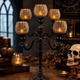 thumbnail image 5 of Halloween Candelabra Holder 12 Inch, 5 Light Pumpkin Tea Light Holder, Rustic Gothic Metal Candle Stand for Dining Table, Halloween Decorations, 5 of 8