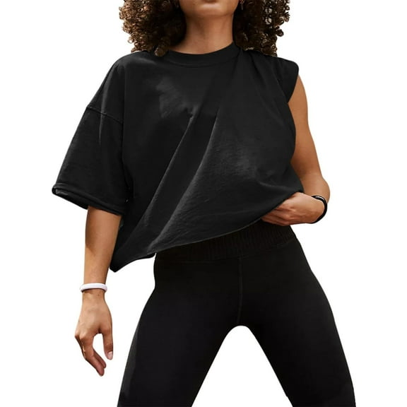 Women's Comfy Basic Workout Gym Short Sleeve Crop Tops Casual Loose Oversized TShirts
