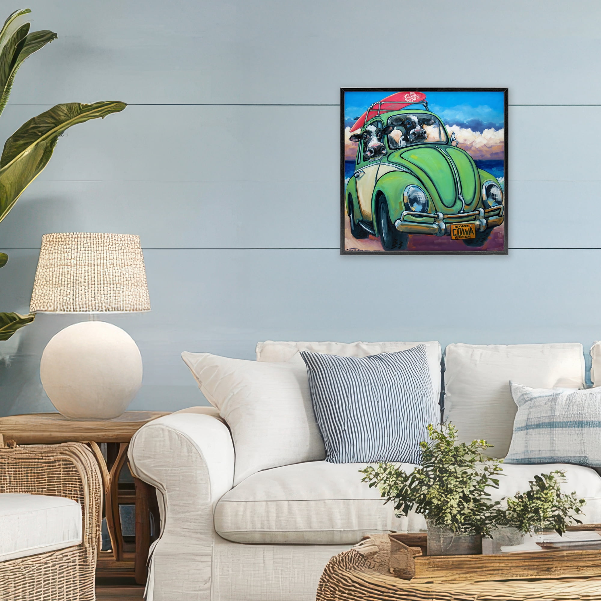 Stupell Industries Cowabunga Surfer Cows Black Framed Giclee Art, design by CR Townsend