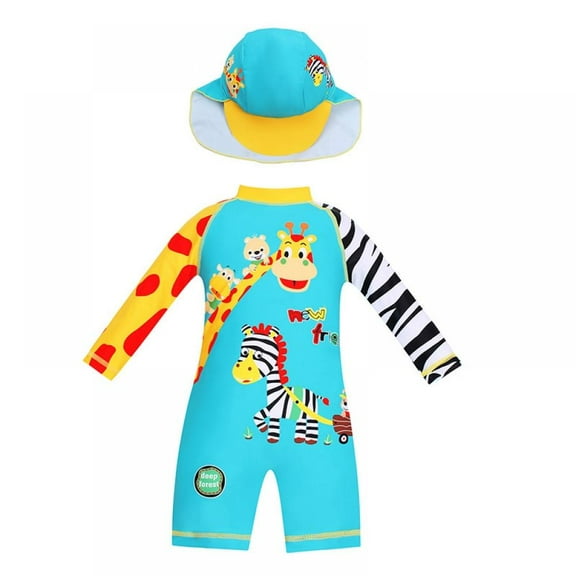 AJZIOJIRO Baby Boys Sunsuits/Toddler Swimsuits UPF 50 Sun Protection One Piece Full-Length Zipper Swimwear with Sun Cap.