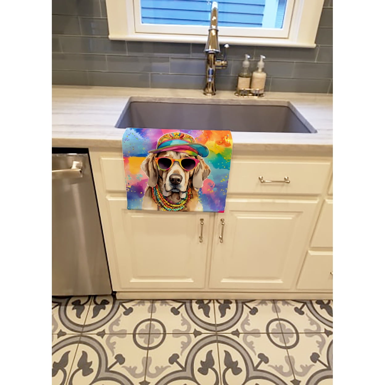 Weimaraner Hippie Dawg Kitchen Towel 15 in x 25 in