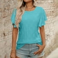 thumbnail image 4 of Womens Summer Tunic Tops Trendy Ruffle Short Sleeved Crew Neck T-Shirts Casual Flowy Classic Fit Blouses Outfit Workout Clothes, 4 of 8