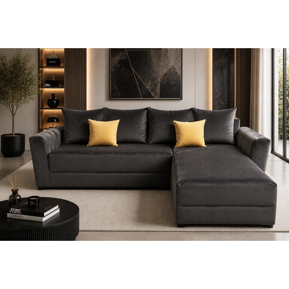 Sala esquinera El Bazar Store modelo Samso terciopelo gris Oxford 240x180 cm