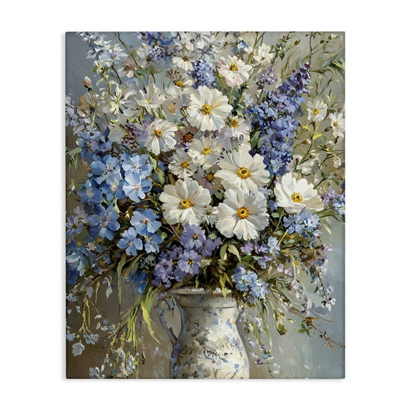 Stupell Industries Flowers in Chinoiserie Vase Floral Painting Wrapped Canvas Canvas Art Print Wall Art, 16 x 20