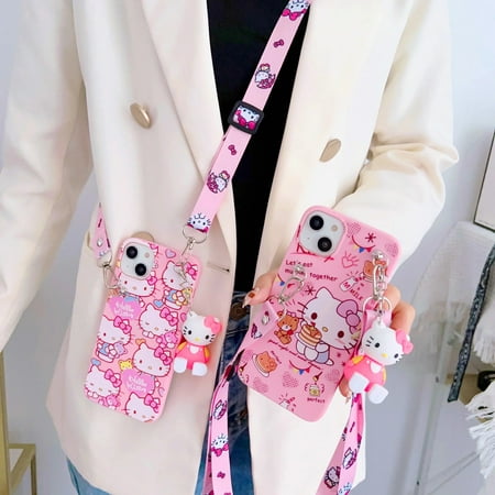 Hello Kitty Phone Case With Holder Rope For Samsung Galaxy S7 Edge S8 S9 S10 S20 S21 S22 S23 Plus Ultra S21FE Note 9 10 20