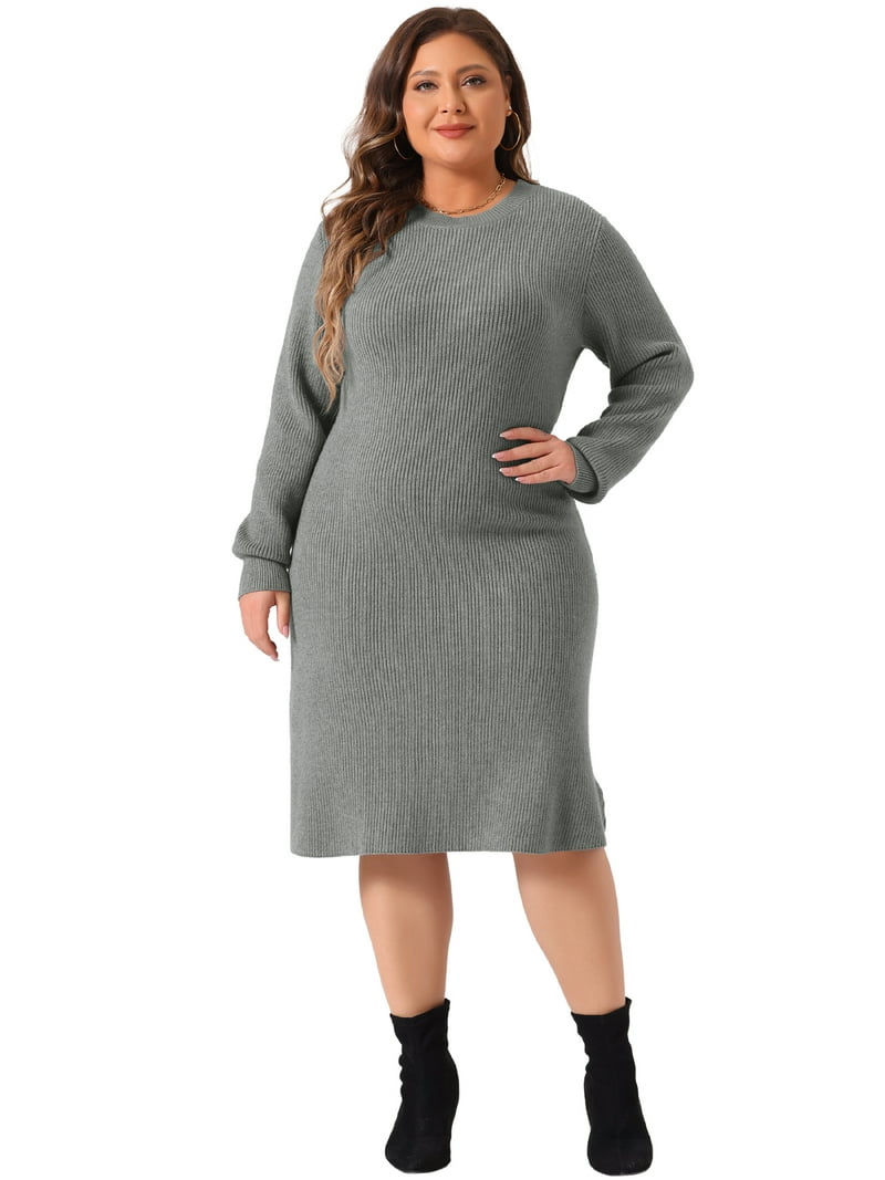 slim fit dress slacks Grey Knit Dress Long Sleeve High Neck Cut Out