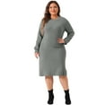 thumbnail image 3 of DARING DIVA Plus Size Sweater Fall Crew Neck Long Sleeve Dress 1X Gray, 3 of 6