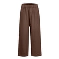 thumbnail image 6 of Petite Linen Pants for Women Plus Size Summer Lightweight Wide Leg Cropped Linen Pants Beach Vacation Trousers with Pockets, 6 of 7