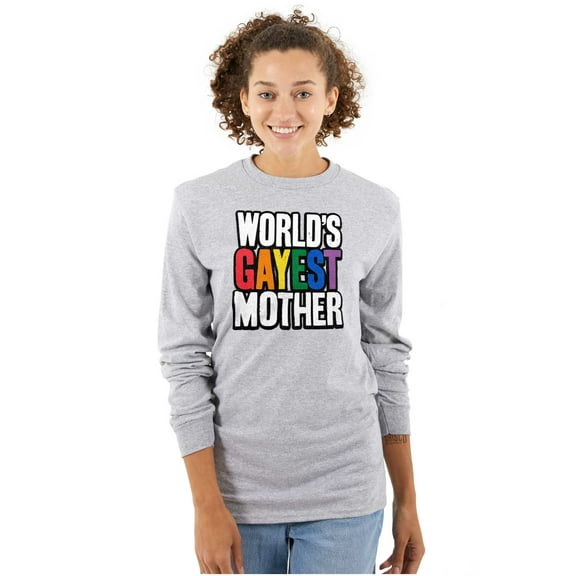 Worlds Gayest Mother Queer Mom Women Plus Size Long Sleeve Graphic Tee Brisco Brands 2X