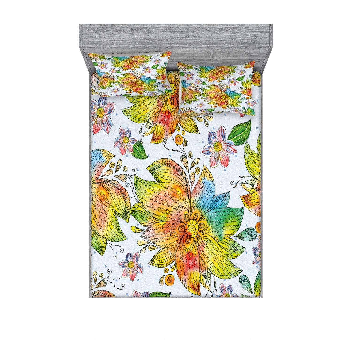 Floral Bedding Set with Sheet & Covers, Macro Flower Petals Florets
