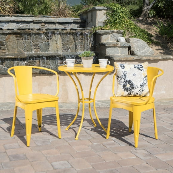 KOSSMAI 3-Piece Patio Outdoor Dining Table Set, Two Dining Chairs and one Dining Round Dining Table for Outdoor, Garden, Patio, Yellow