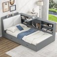 thumbnail image 3 of Harper & Bright Designs Twin Size Platform Bed with Storage Headboard and Shelves, Wooden Daybed Frame with Side Bookcase and 2 Drawers, Antique Gray, 3 of 14