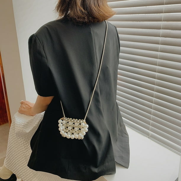 Peggybuy Women Pearl Bags Designer Beaded Shoulder Bags Charm White Pearls  Crossbody Bag 