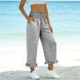 thumbnail image 6 of Cutuoiiu Women Lightweight Comfortable Gingham Print Smocked High Waist Pants with Pockets Everyday Wear Wide Leg Trousers Gifts, 6 of 6