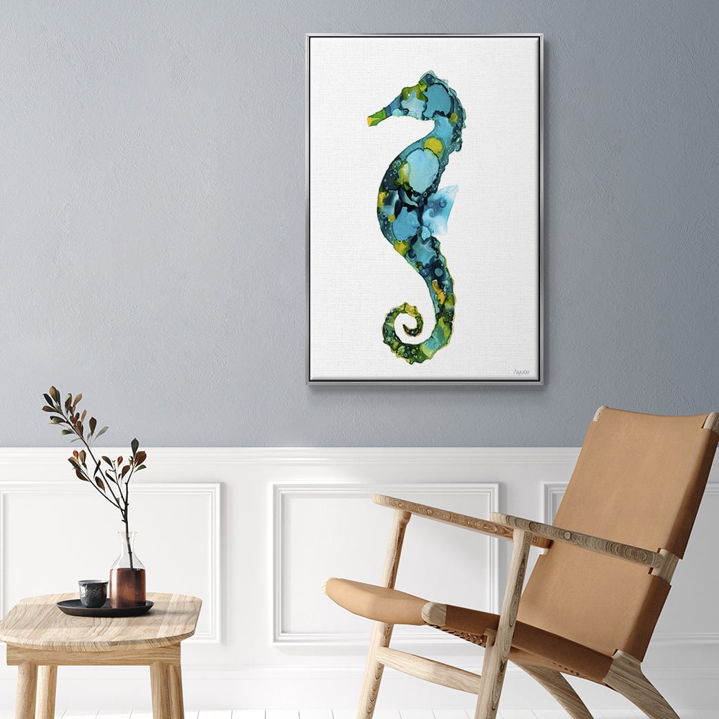 Seahorse Framed Premium Gallery Wrapped Canvas - Ready to Hang - 17 x 25 - Silver Floating Frame