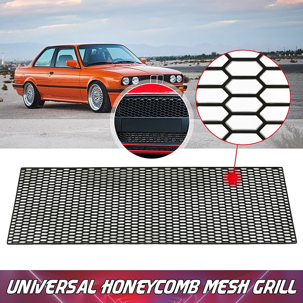 PetHot Car Racing Honeycomb Mesh Tuning Grill Net Spoiler Bumper Vent ABS Plastic Black 