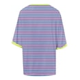 thumbnail image 5 of Tfken Summer Women Tshirts Crew Neck Half Sleeve Stripe Tops Trendy Daily Wear Female Soft Shirts Pink, 5 of 6