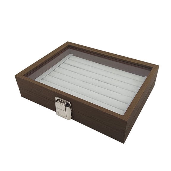 Elegant Walnut Wood Ring Display Box Jewelry Organizer with 8/12/24 Slots Soft Velvets Lining Nail Art Storage Container