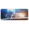 thumbnail image 1 of Outer Space Kitchen Mat, Spaceman in the Galaxy in Front of Nebula Gas Cloud Interstellar Art Print, Plush Decorative Kitchen Mat with Non Slip Backing, 47" X 19", Blue Yellow, by Ambesonne, 1 of 1