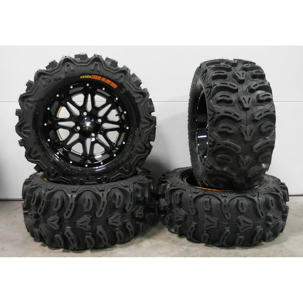 MSA Black Vibe 14" UTV Wheels 26" Bear Claw HTR Tires Polaris RZR XP