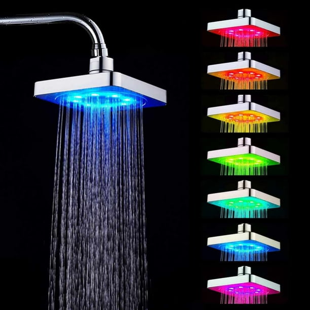 7 Colors Led Romantic Light Water Bathroom Shower Light Shower Head No Batteries Colour Changing Square - Walmart.com
