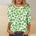 thumbnail image 6 of St. Patrick's Day T-Shirt for Women Shamrock Graphic Print Crewneck 3/4 Sleeve Festive Holiday Party Top Casual Relaxed Fit Clothes, 6 of 6