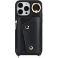 thumbnail image 6 of for iPhone 15 Pro Case with Card Holder and Strap - Zipper Pocket,Crossbody Lanyard Strap,Credit Card Holder,Stand Ring,Cute Phone Wallet Case for Women(Black,6.1 Inch), 6 of 16