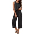 thumbnail image 2 of Mifsaly Two Piece Vacation Sets for Women Tank Top and Wide Leg Capri Pants with Pockets Contrast Seam Summer Casual Matching Outfits Black,XL, 2 of 9