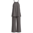 thumbnail image 7 of Enjoytime Linen 2 Piece Sets for Women Halter Neck Sleeveless Tops with Wide Leg Pants Set Casual Travel Summer Outfits, 7 of 7
