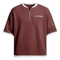 thumbnail image 4 of felwors Waffle Henley Shirts for Men Crew Neck Short Sleeve Shirts Tshirt Quarter Zip Pullover Sweatshirt with Zipper Pockets (Wine, XXXXL), 4 of 4