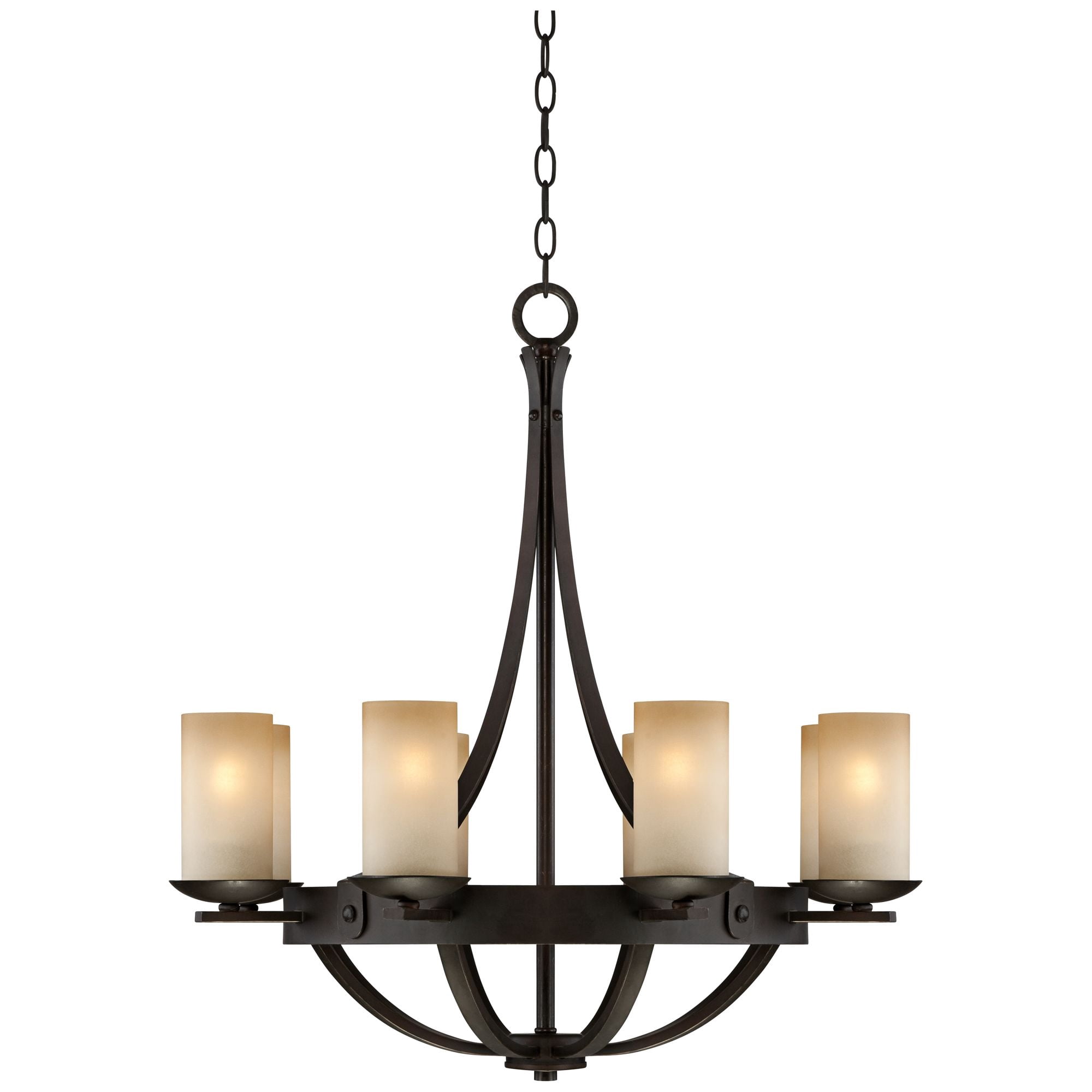 Franklin Iron Works Sperry Bronze Chandelier 28" Wide Rustic Farmhouse Cylinder Scavo Glass Shade 8-Light Fixture for Dining Room House Kitchen Island