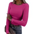thumbnail image 1 of SURJDE Womens Long Sleeve Stretch Crewneck Ribbed T-Shirt Fitted Casual Basic Tops, 1 of 7
