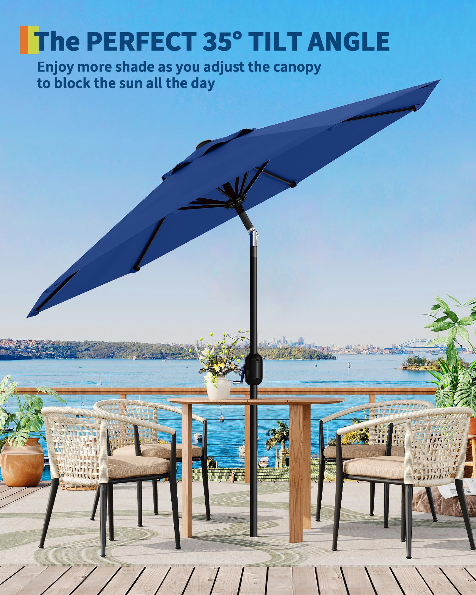 GOGRANT 98.4 in Blue Rectangle Market Patio Umbrella, UV Resistant