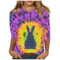 thumbnail image 2 of Cavosen Happy Easter Womens Tops 3/4 Sleeve T Shirt Summer Bunny Tie Dye Print Pullover Shirts Round Neck Festival Blouse Vacation Holiday Tee Shirts Casual Dressy T Shirts L, 2 of 5