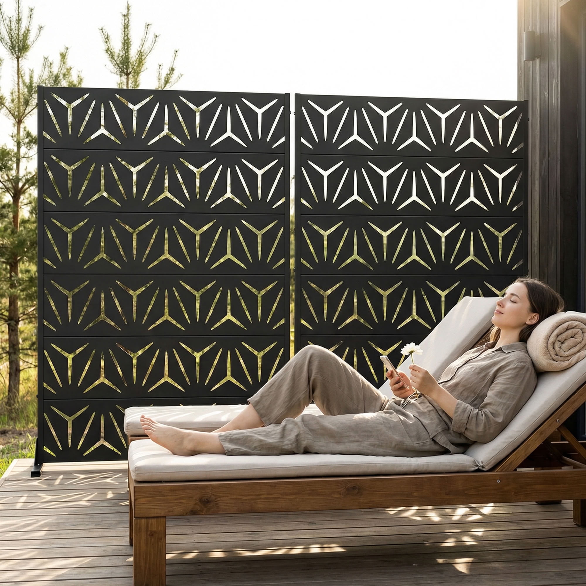 MAYEERTY 6 Panels Metal Outdoor Garden Privacy Screen Patio Backyard Decorative Privacy Fence Divider, 72×47.2×15.7in