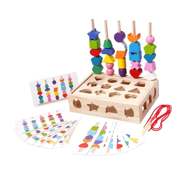 Juguetes Montessori, Kit de secuenciación de cuentas, juego de aprendizaje preescolar, pila de formas a juego para niños, niñas, regalo para bebés