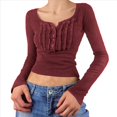 thumbnail image 1 of Blusa de Larga con Estampado de Hadas Grunge para Mujer, Estilo Otoño Y2k, con Cuello Cuadrado y Encaje, Estilo Vintage, Estilo Entallado. Vino Tinto L, 1 of 7