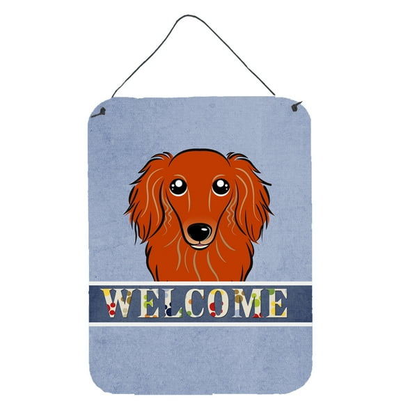 Longhair Red Dachshund Welcome Wall or Door Hanging Prints