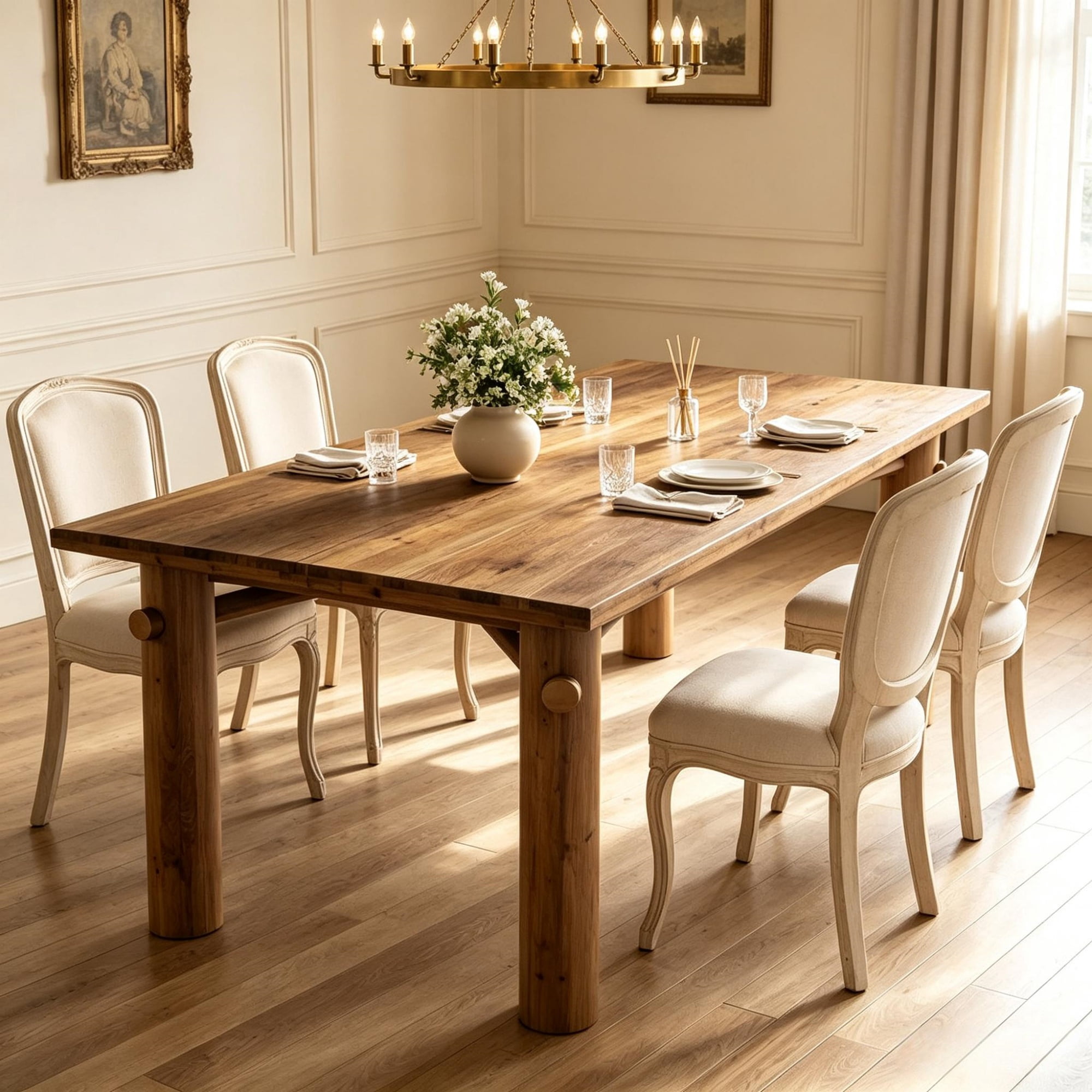 63 in Wood Dining Table, Farmhouse Style, Seats 4-6