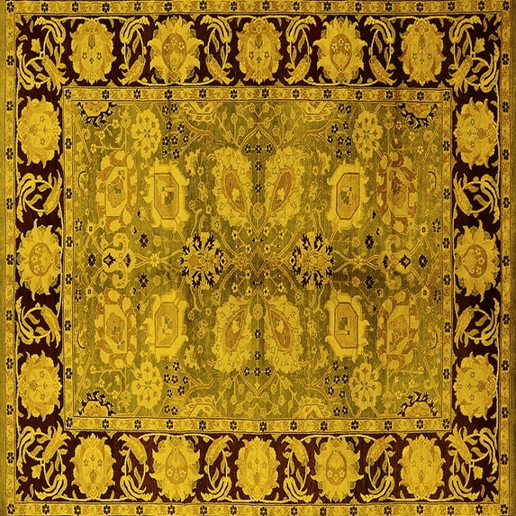 Ahgly Company Indoor Square Oriental Yellow Traditional Area Rugs, 4' Square