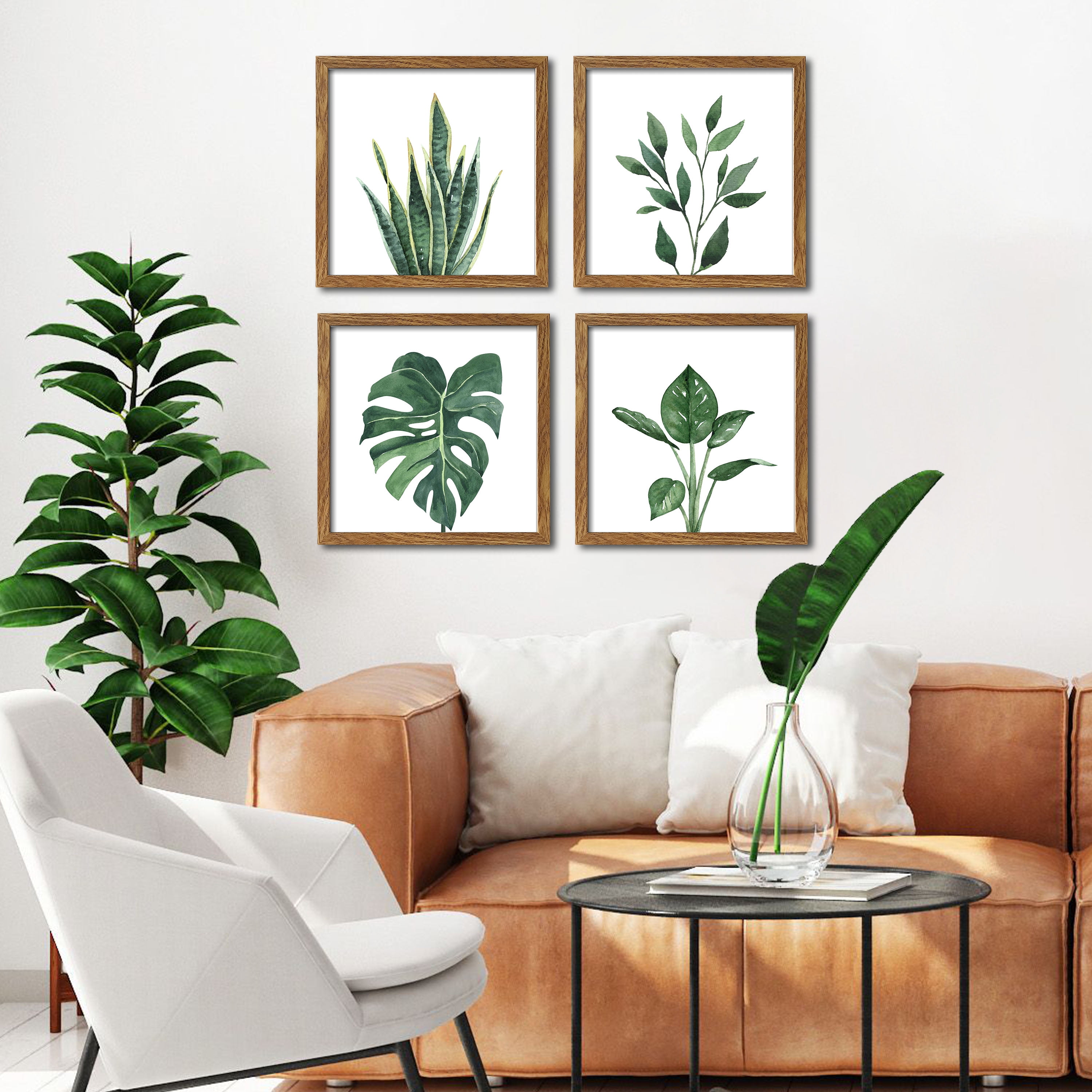 ArtbyHannah 10x10 inch Botanical Framed Wall Art Set with Watercolor