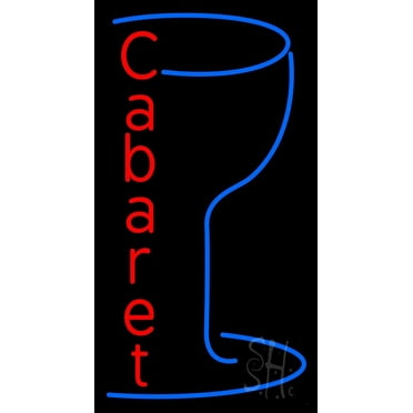 Cabaret With Wine Glass LED Neon Sign 13" Tall x 24" Wide - inches Black Square Cut Acrylic Backing, with Dimmer - Premium built indoor Sign for Strip Club, Dance club, Décor, Bar.