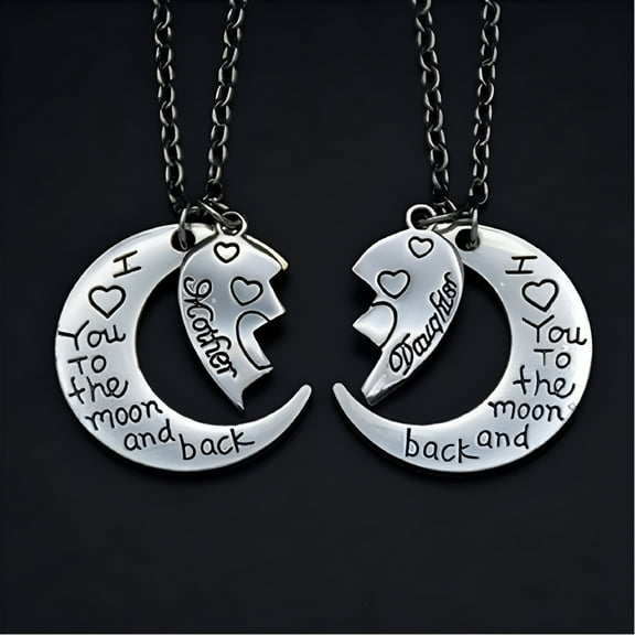 DESIGNICE Mother Daughter Necklace Set, Mom I Love You to the Moon and Back Mom and Daughter Necklaces Jewelry Pendant Necklace (Silver)